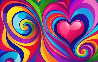 original colorful abstract wallpaper with swirls and shapes of hearts, - obrazy, fototapety, plakaty
