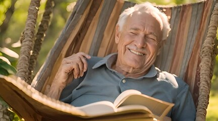 Hammock Bliss: An Elderly Man's Serene Retreat into the World of Literature