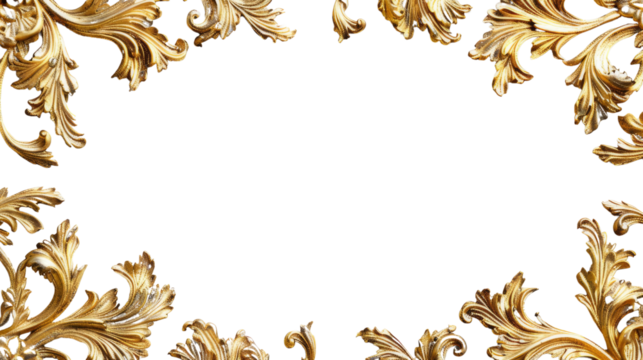 A transparent frame, a photo or painting frame with a luxurious gold-colored classic design.