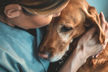 person hugging a dog close up