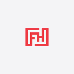 FH monogram logo inside square frame. Red color.