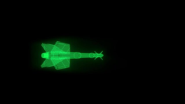 military rocket  in the form of a hologram rotating loop 3d render background