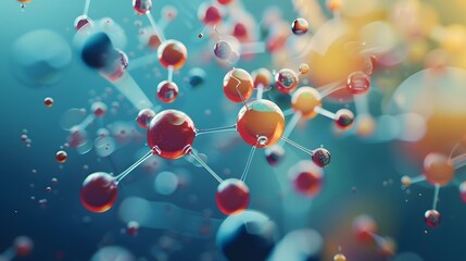 Science background with molecular model of atom struct