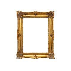 An exquisite antique gold picture frame stands elegantly against a crisp transparent background completely isolated on transparent background