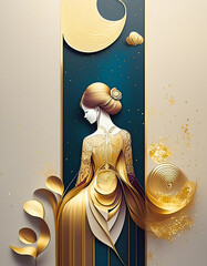 金色の女のレリーフ　AI画像　ジェネレーティブAI