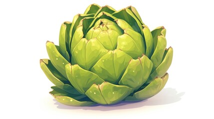 Fototapeta premium A vibrant cartoon render of a fresh artichoke vegetable set against a white background in a cartoon style illustration