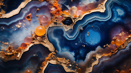 Intricate Blue Geode-Inspired Art with Fluid Acrylics
