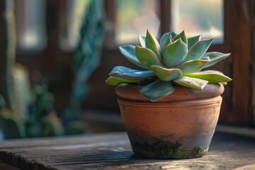 Succulent plant in rustic pot
