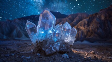 Obraz premium Glowing Quartz Crystals in Moonlit Landscape
