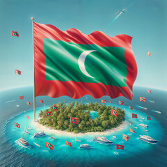3D rendered Maldives flag, isolated on a clean background. High-quality, realistic depiction perfect for various uses, Generated by AI.