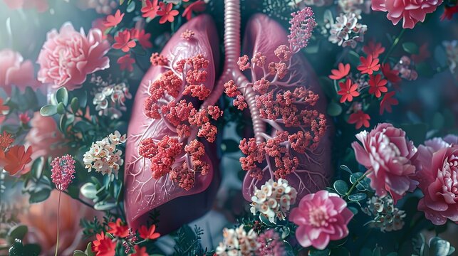 Clean lungs with flowers concept drawing painting art wallpaper background