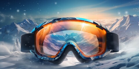 ski goggles with mountain reflection Generative AI - obrazy, fototapety, plakaty