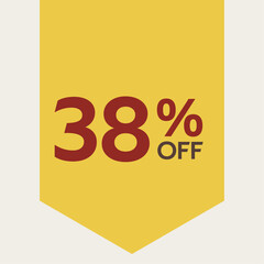 38% percent discount tag. for sale. promotion. special offer promotion. discount percentage. vector 