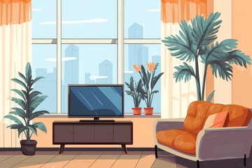 Cozy living room with city view