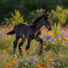 Obraz na płótnie Canvas Majestic horse in a vibrant wildflower meadow