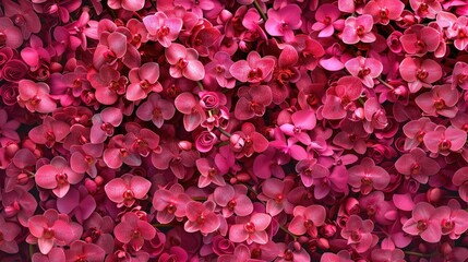 A backdrop of vibrant pink orchid branches in full bloom