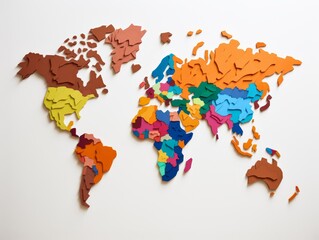 Colorful world map made of paper shapes