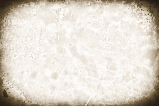 Sepia vintage photo lens vignette template with strong dust and splatters and wet plate technique on transparent background (png image). Useful for design, vintage film effects, and backgrounds	
