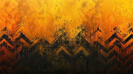 An abstract background with a vibrant gradient of orange and yellow hues, overlaid with a dynamic, gritty black distressed texture,