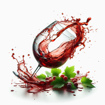 Copa de vino derramada - Efecto Splash - Fondo blanco 