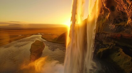 view of the waterfall at sunset