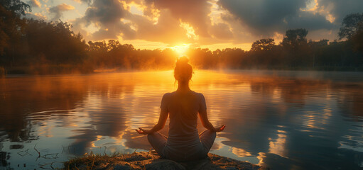 Peaceful Sunrise Yoga by a Misty Lake