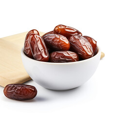 Bowl of dried dates isolated on white background