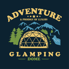 Glamping Dome Adventure and Prodigy Luxury colored vector illustration