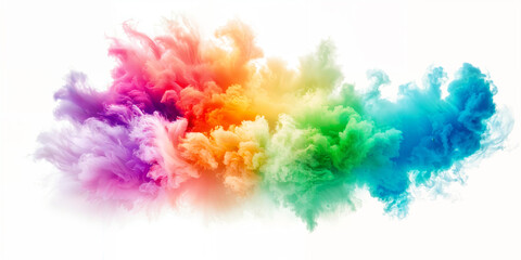 A vibrant display of colorful smoke against a white background, creating a dynamic and eye-catching visual effect.