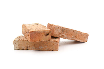Solid clay bricks used for construction,Old red brick isolated on white background.
