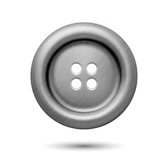 Vector Gray Silver Color Metal Four Hole Clothes Button Closeup, Isolated on White Background. Round Button, Front View