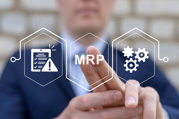MRP Material Requirement Planning Industry Business Process Automation concept. Stock inventory...