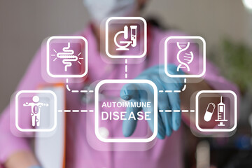 Doctor using virtual touch screen presses inscription: AUTOIMMUNE DISEASE. Autoimmune Disease Medical concept.
