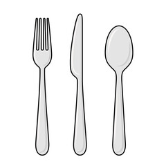 Vector Flat Fork, Knife and Spoon with Outline Icon Set, Cutlery, Isolated