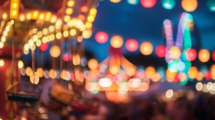 The defocused background at Glastonbury Glee Blur reveals glimpses of carnival rides and glittering tents hinting at the nonstop festivities happening just out of focus. . - obrazy, fototapety, plakaty