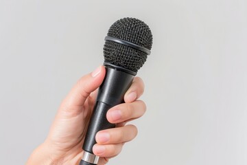 a hand hold microphone isolated on white background