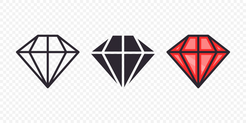 Vector Flat Simple Minimalistic Gemstone Icons Set. Diamond, Crystal, Rhinestones Closeup Isolated. Jewerly Concept. Design Template of Gemstones, Gem Clipart. Top, Front View