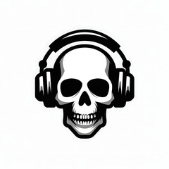 illustration design logo a skull with earphone
