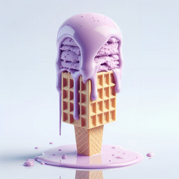 Helado purpura derretido - Fondo blanco 