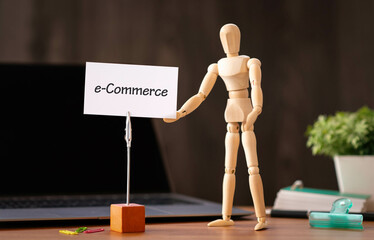 There is word card with the word e-Commerce. It is as an eye-catching image.