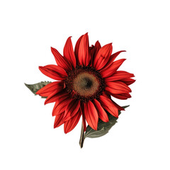 An eye catching red sunflower stands out on a clean transparent background in this captivating flat lay image captured from a top down perspective isolated against a transparent background