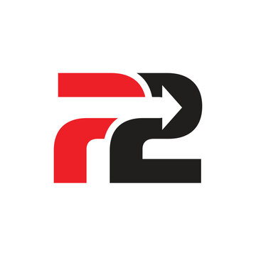 A simple logo of initial letter number of p2 in simple flat style in red and black color on a white background