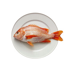 A fish displayed on a plate against a transparent background