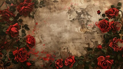 A striking combination of vibrant dark red roses set against a soothing earth toned backdrop