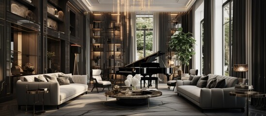 A House with a piano and furniture in the living room