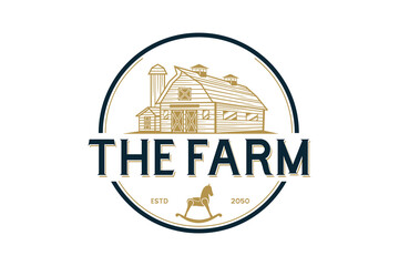 Barn wood farming building logo design vintage style illustration.
