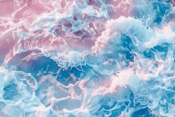 Close up of a pink and electric blue wave in the aqua ocean