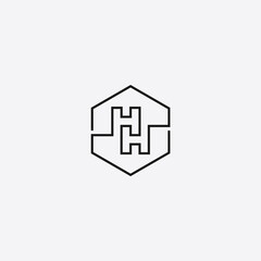H and H logo. Double H logo. HH monogram logo inside hexagon frame. Black white.