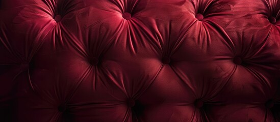 a close up of a red tufted leather couch