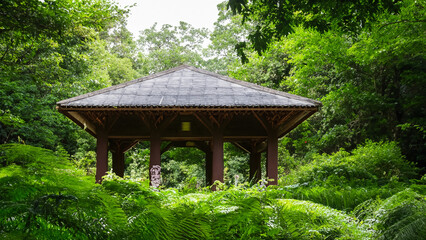 A hidden pavilion surrounded by lush greenery. Generative Ai